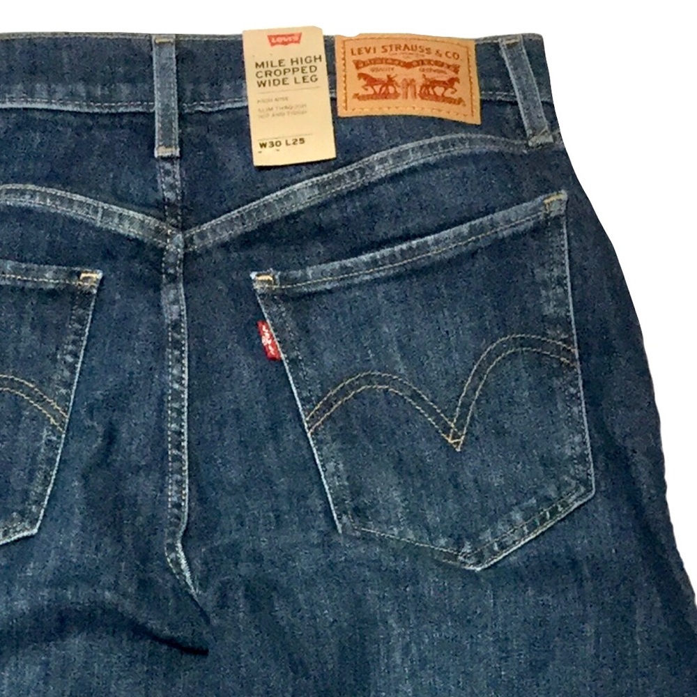 LEVI’S Mile High Wide Leg Crop Red Pipe Down Jeans, Dark Wash Sz 10 W30 L25 NWT - Picture 11 of 16